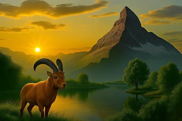 Sonnenlicht über Berg und See