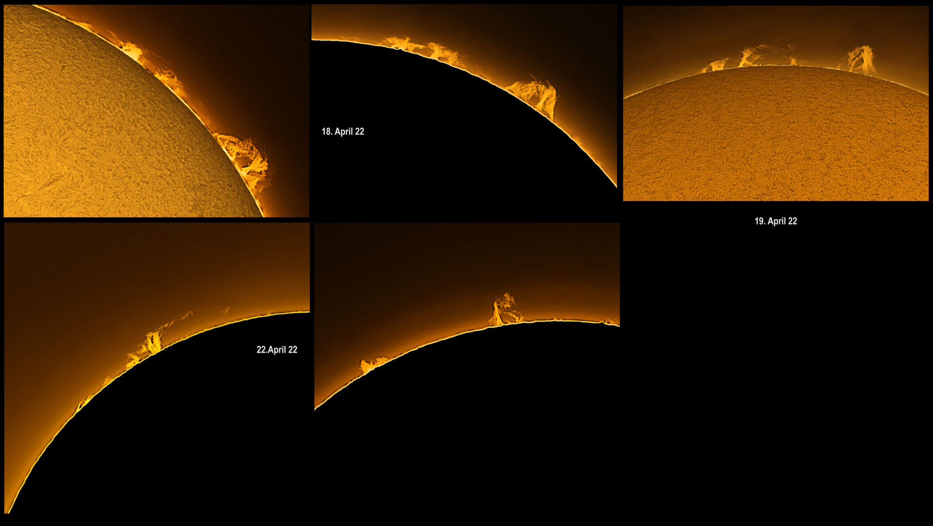 Sonnenprotuberanzen der letzten Tag