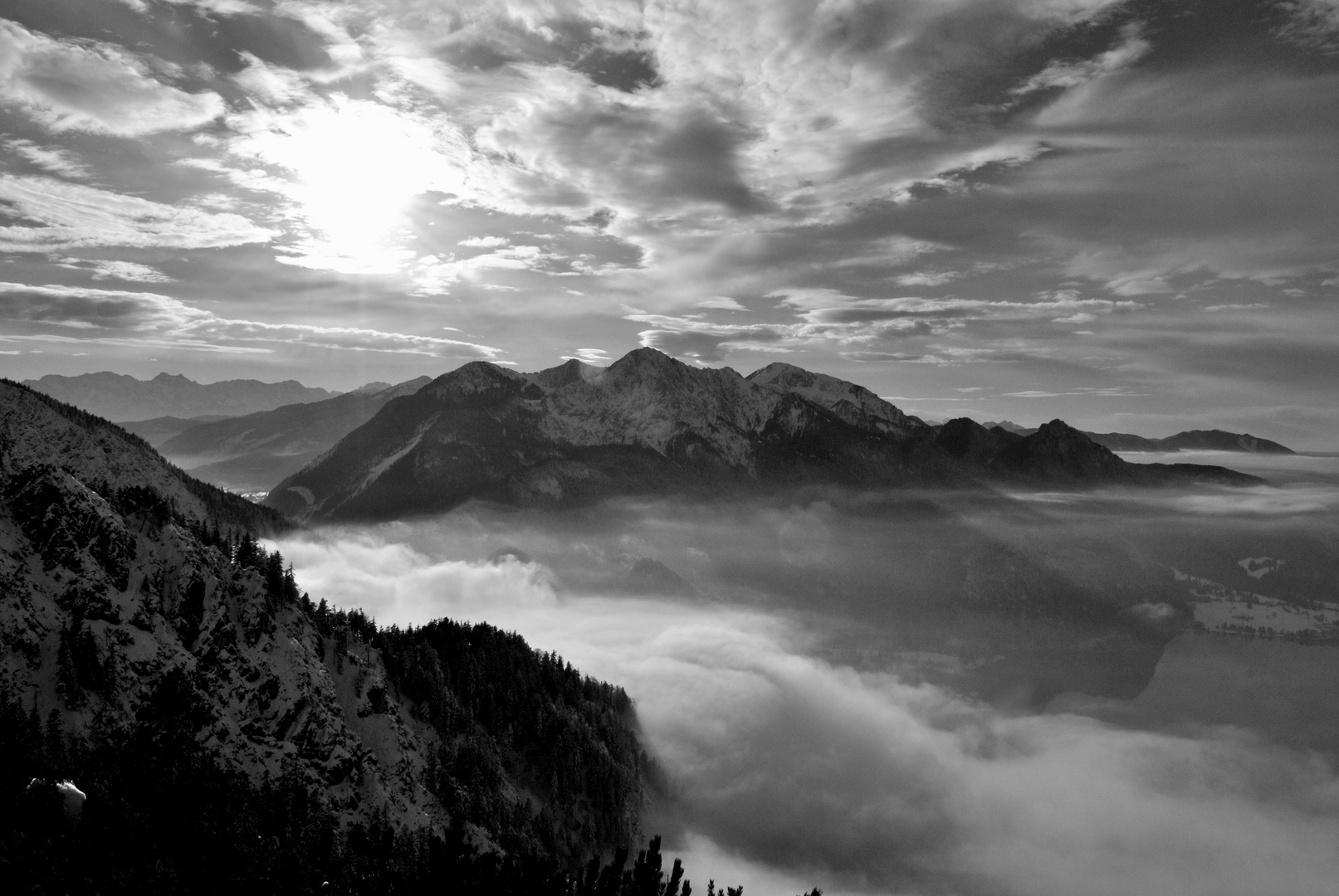 Sonnenspitz mit Blick auf Herzogstand, Walchensee und Kochelsee