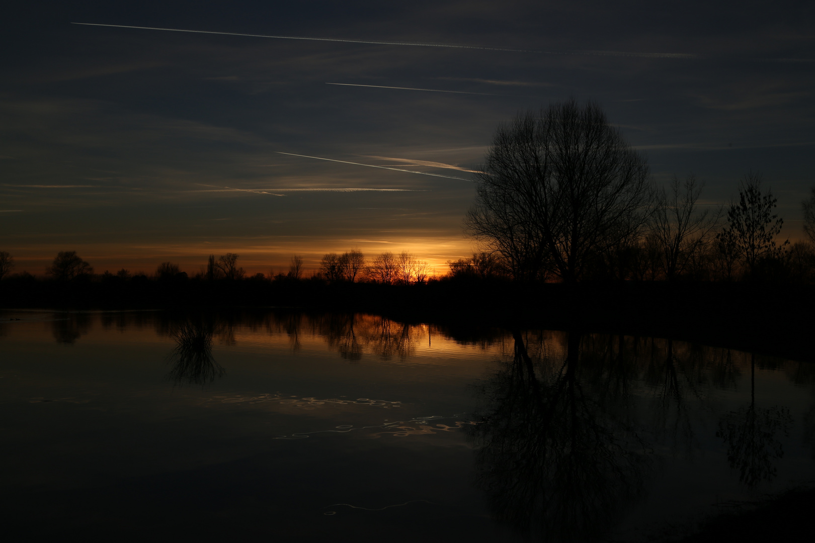 Sonnenuntergang am Baggersee in Niederschopfheim