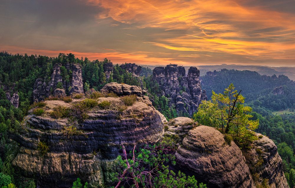 Sonnenuntergang am Basteifelsen