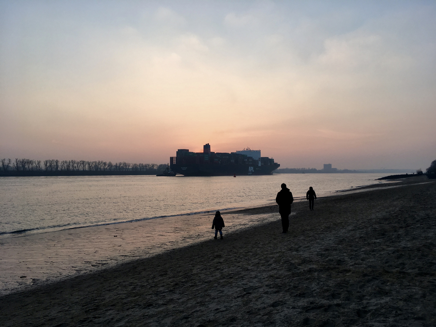 Sonnenuntergang am Elbstrand in Hamburg