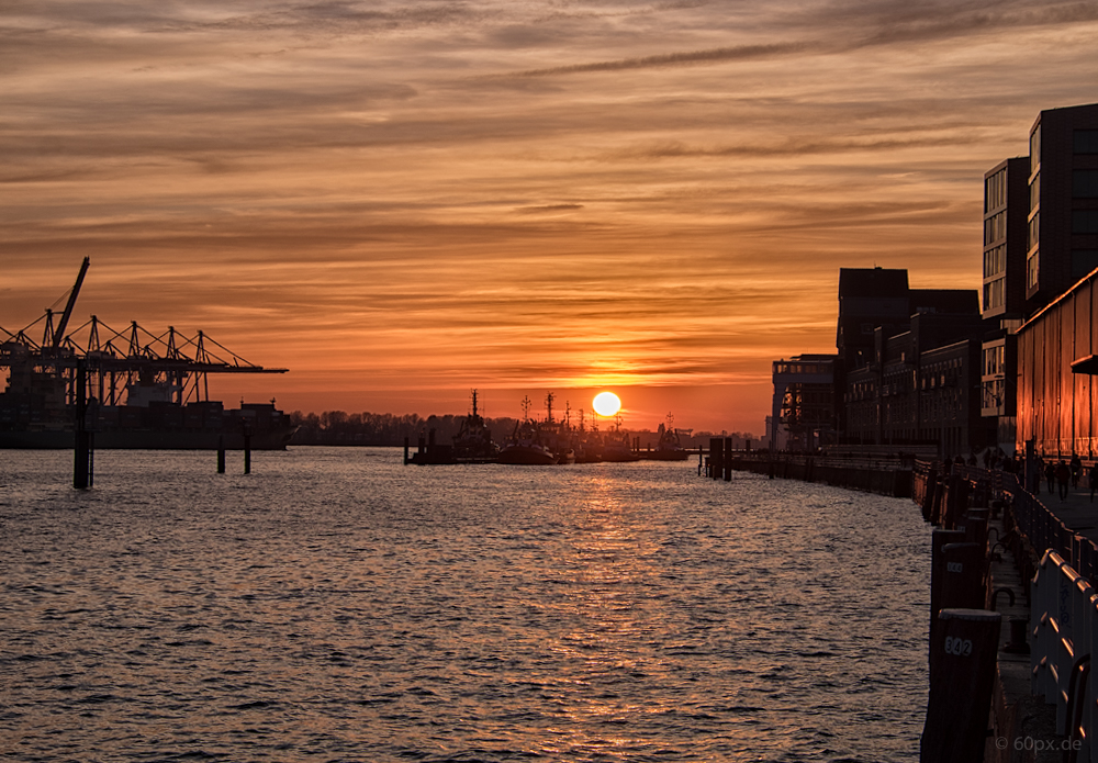 Sonnenuntergang am Hamburger Hafen 080315