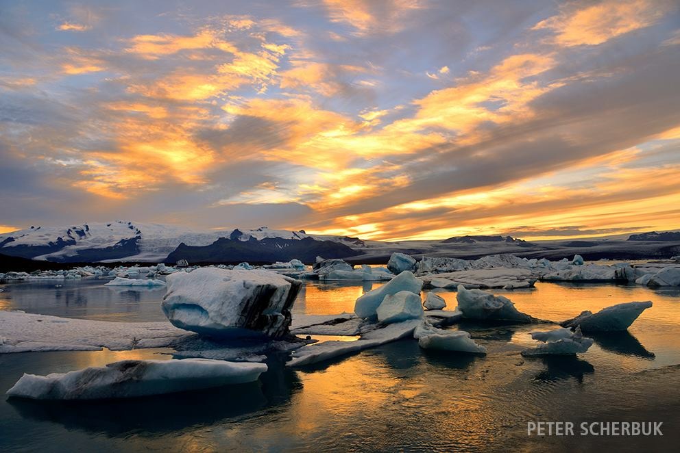 Sonnenuntergang am Jökulsarlon 