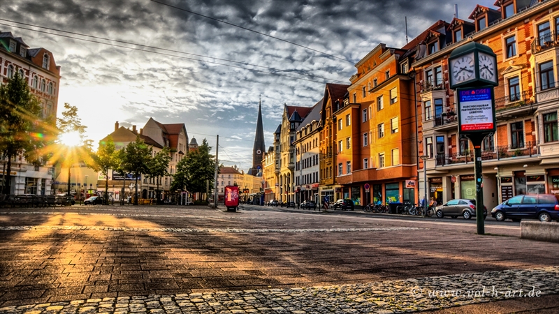 Sonnenuntergang am Lindenauer Markt