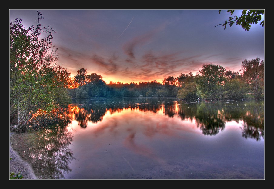 Sonnenuntergang am Mönchbruchweiher.