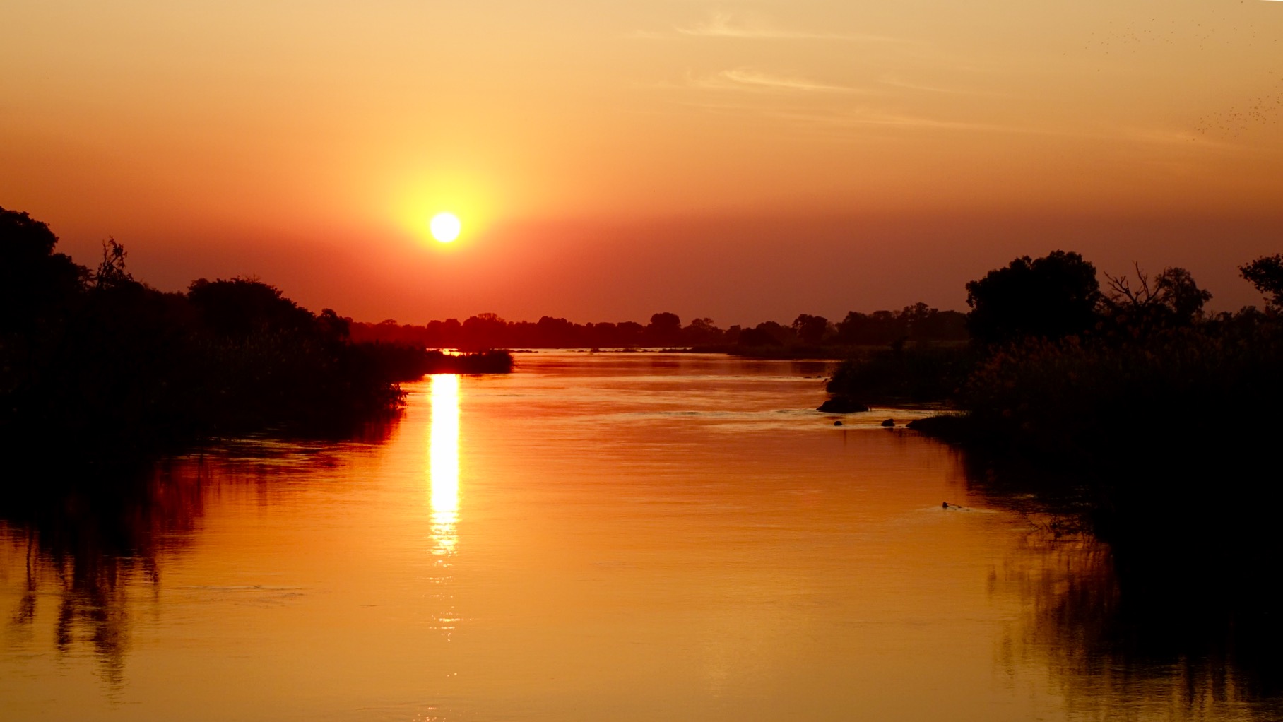 Sonnenuntergang am Okavango