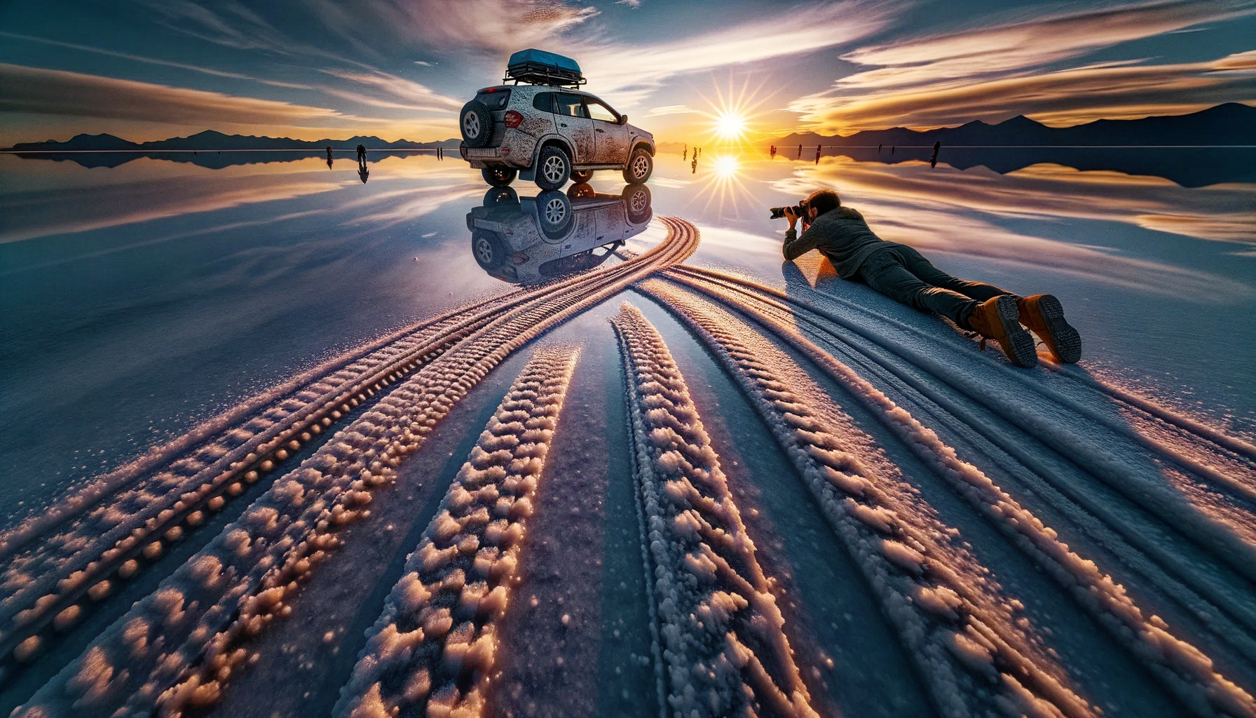 Sonnenuntergang am Salar de Uyuni (KI Bild mit DALL·E 3)