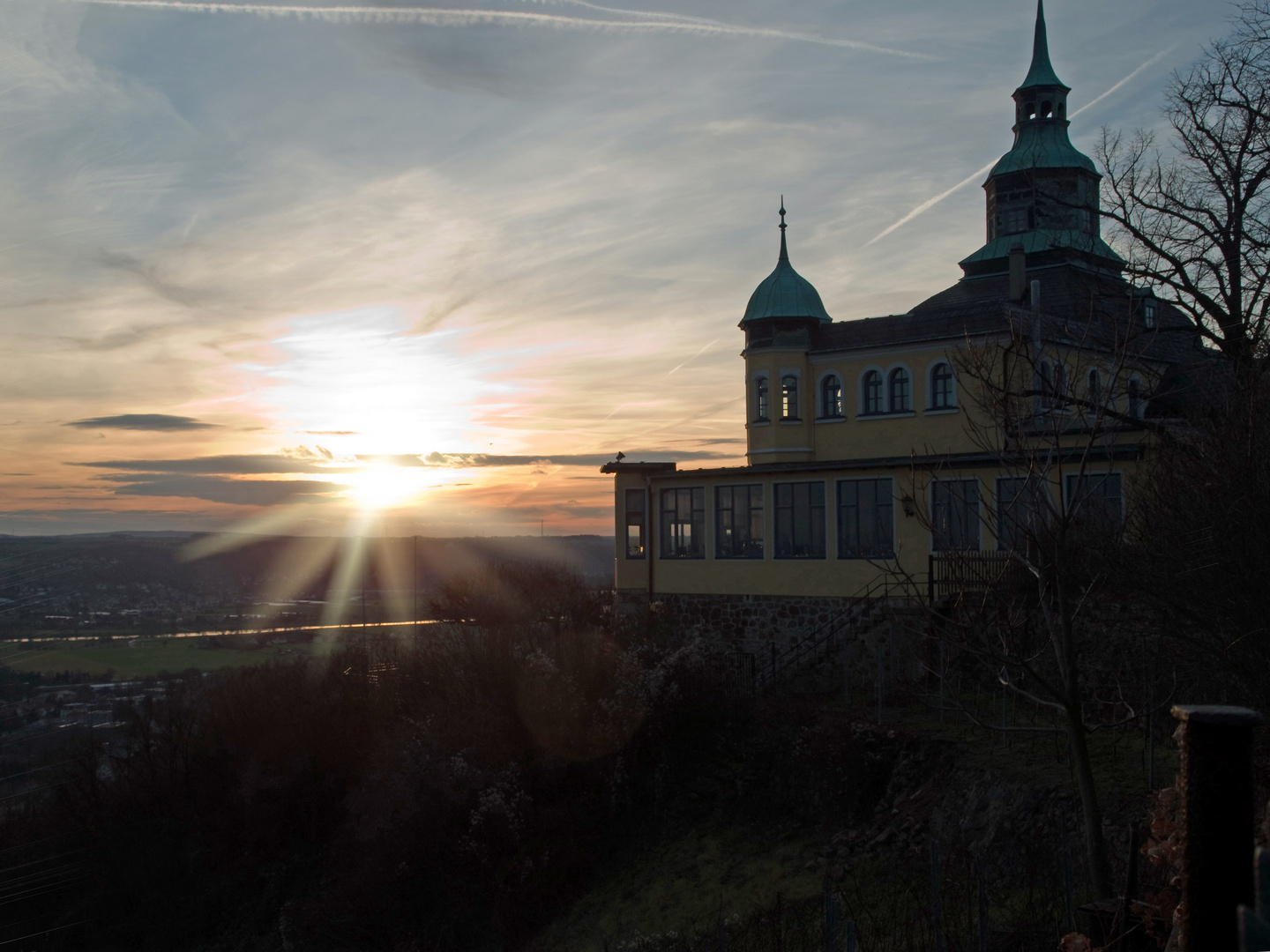 Sonnenuntergang am Spitzhaus in Radebeul