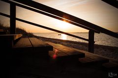 Sonnenuntergang am Strand in Lindhöft am Campingplatz