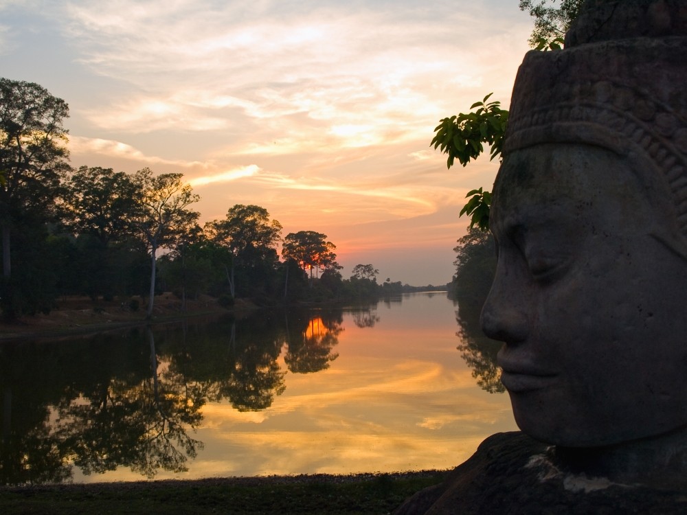 Sonnenuntergang am Südtor von Angkor Thom