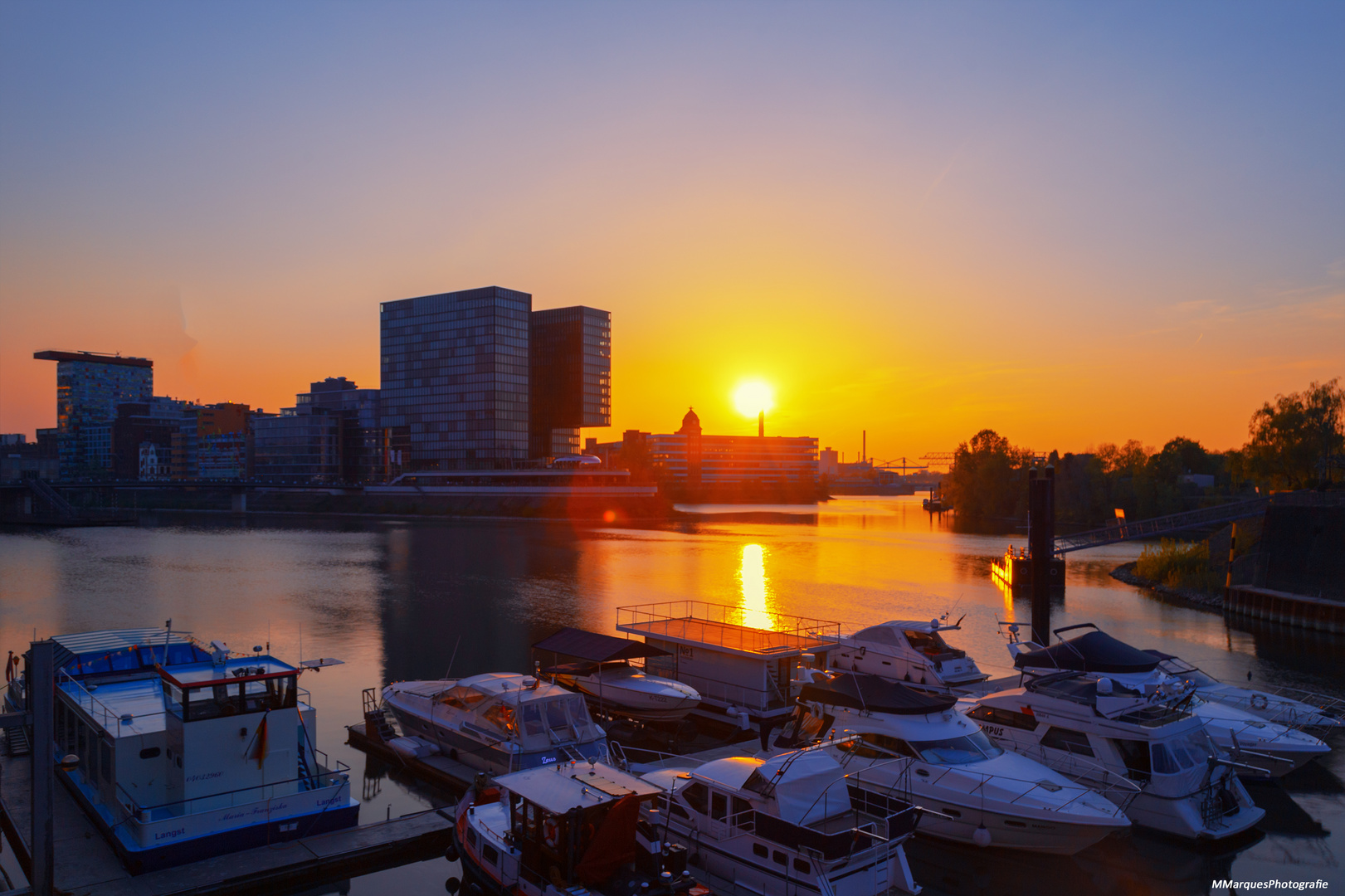 Sonnenuntergang am Yachthafen Düsseldorf
