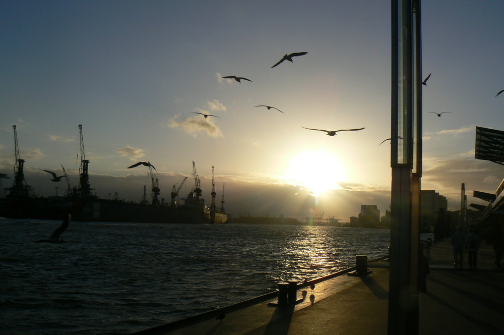 Sonnenuntergang an den Landungsbruecken