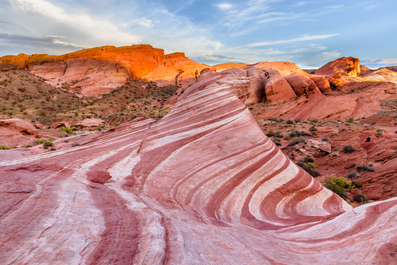 Sonnenuntergang an der Fire Wave (Valley of Fire, Moapa Valley, Nevada, USA)