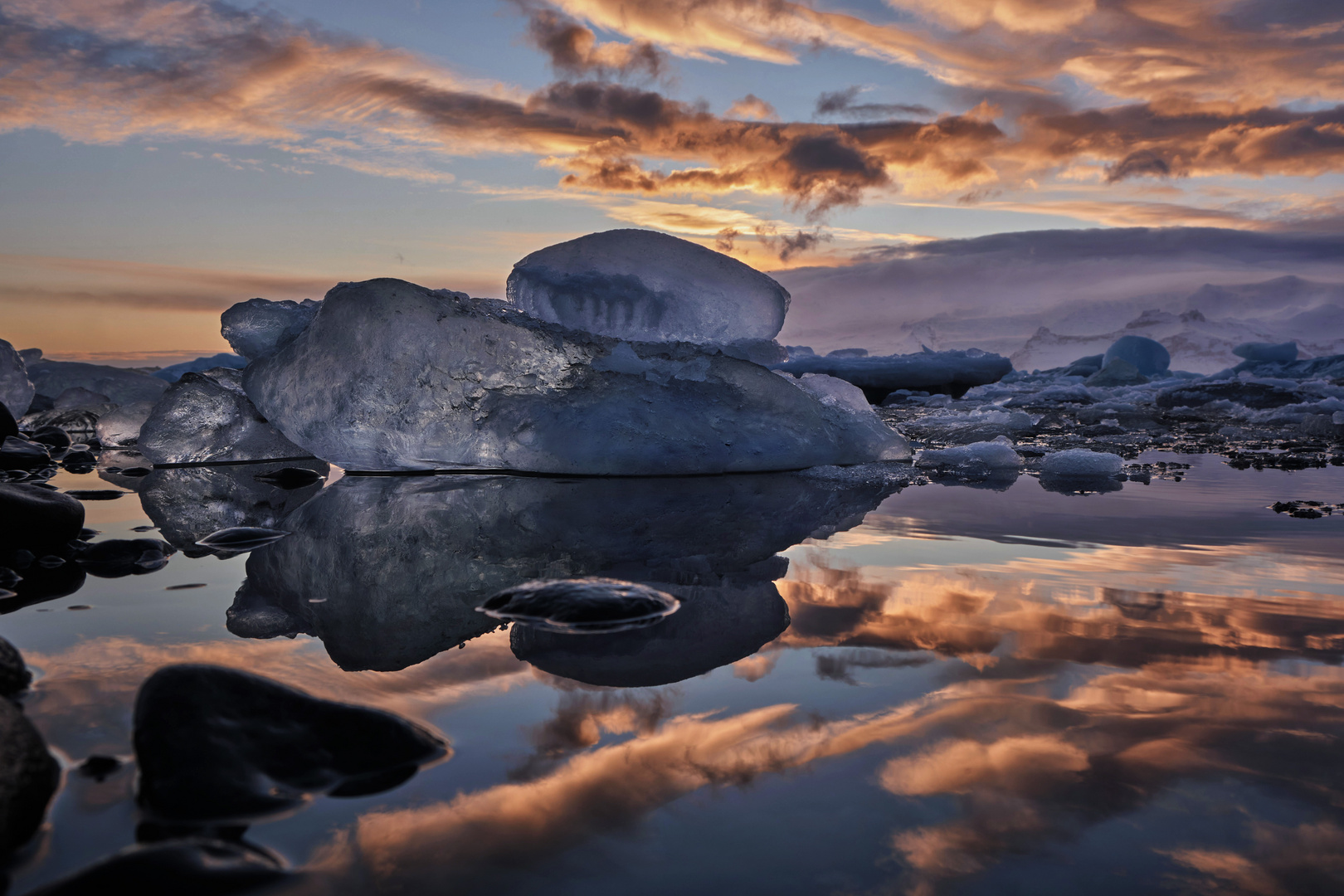 Sonnenuntergang an der Gletscherlagune