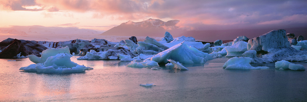 Sonnenuntergang an der Gletscherlagune Jökulsárlón