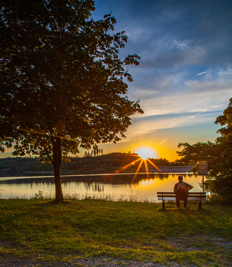 Sonnenuntergang an der Granetalsperre im Harz