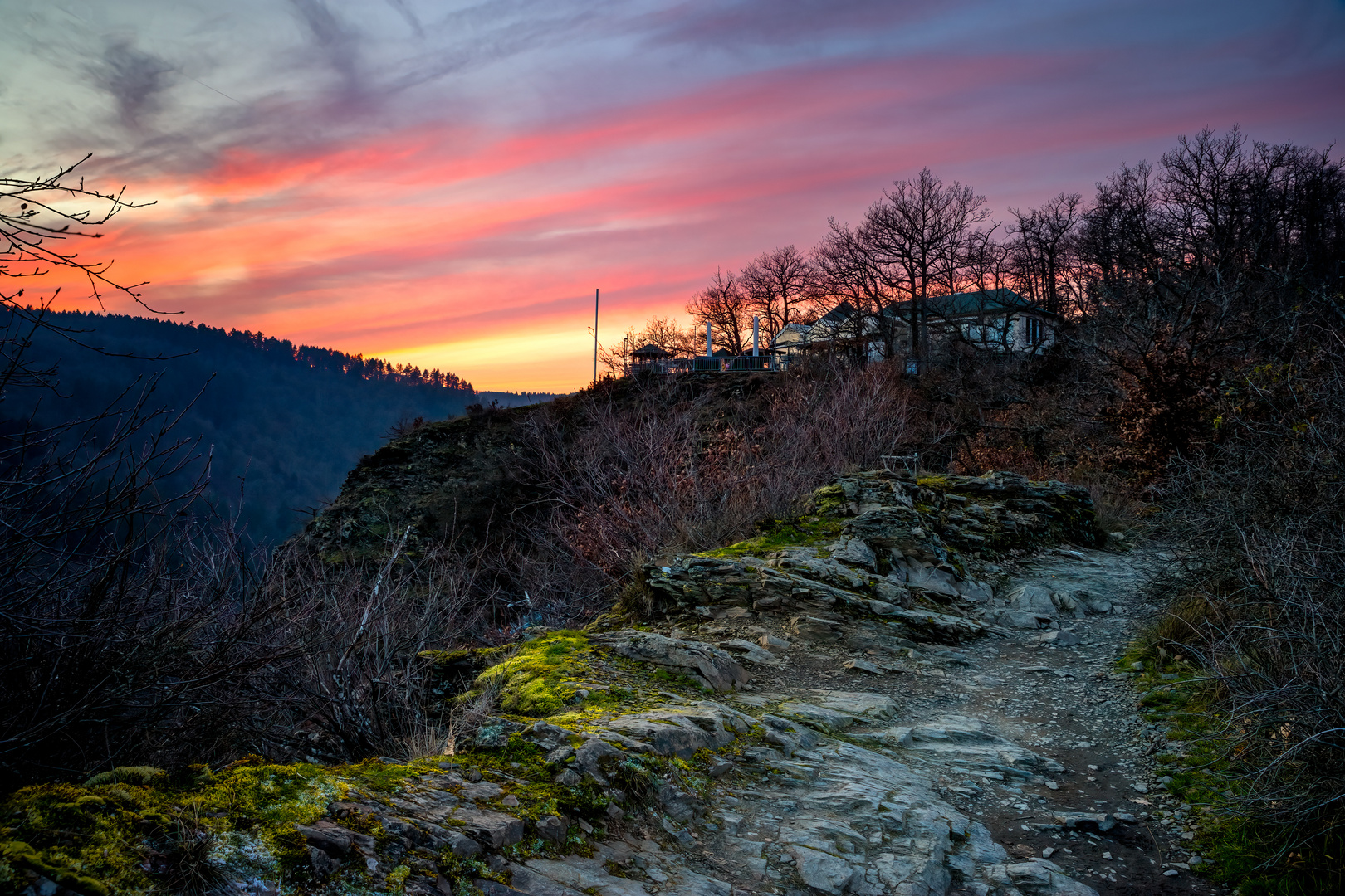 Sonnenuntergang an der Sesselift-Station in Cochem