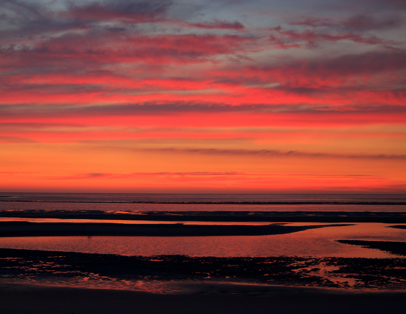 Sonnenuntergang auf Amrum bei Ebbe