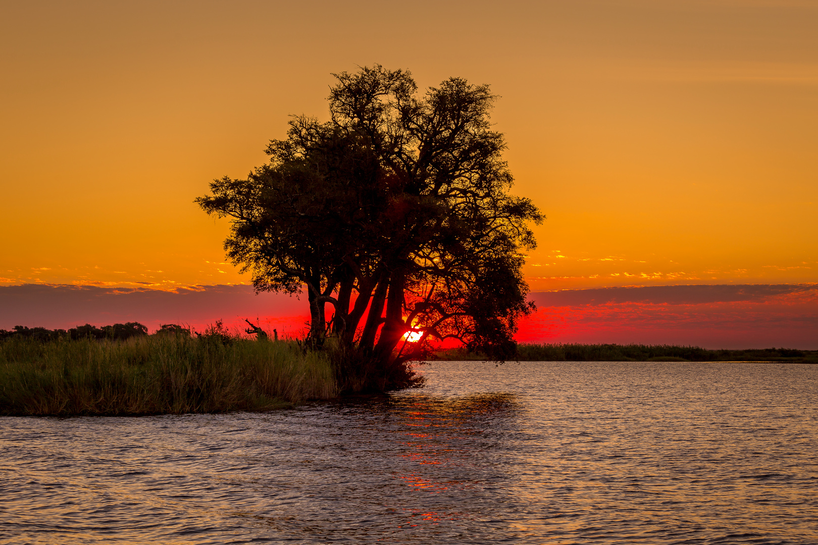 Sonnenuntergang auf dem Chobe-Botswana....