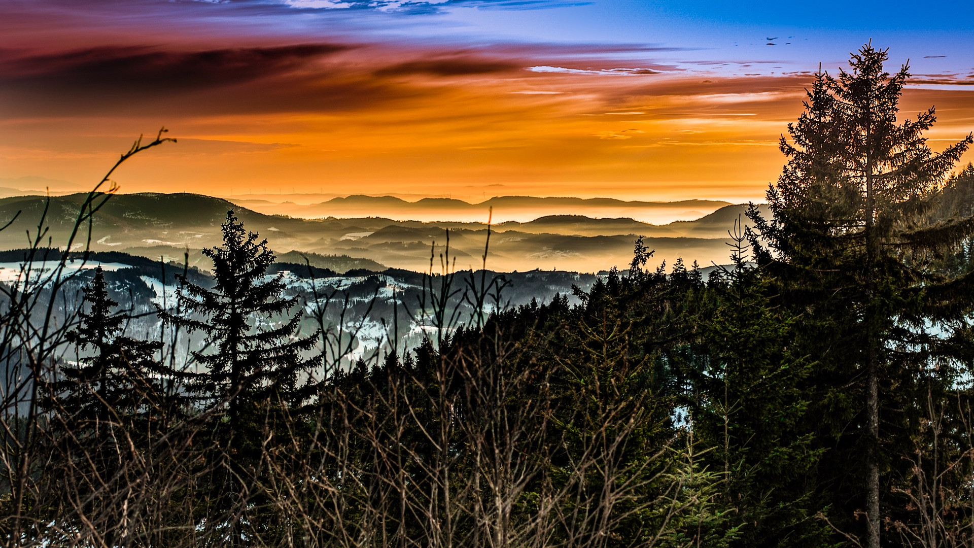 Sonnenuntergang auf der Bühler Höhe im Schwarzwald