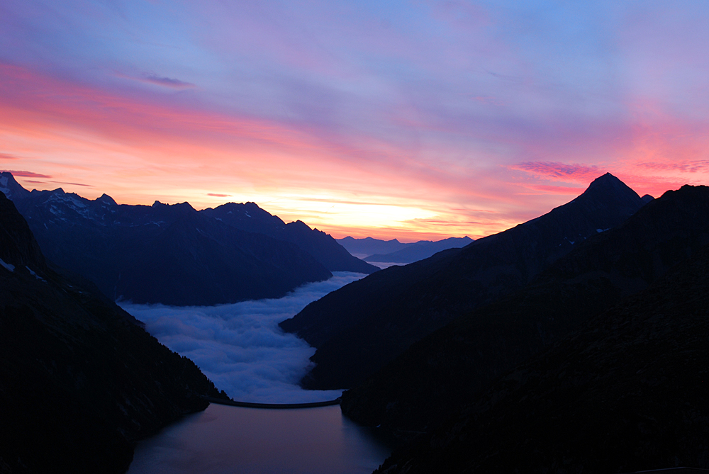 Sonnenuntergang auf der Plauener Hütte-Zillertaler Alpen