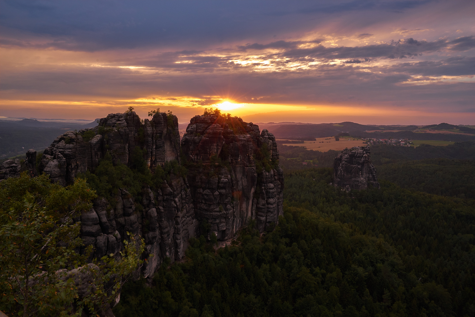 Sonnenuntergang auf der Schrammsteinausicht