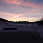 Sonnenuntergang auf der Skipiste in Thüringen, Rennsteig