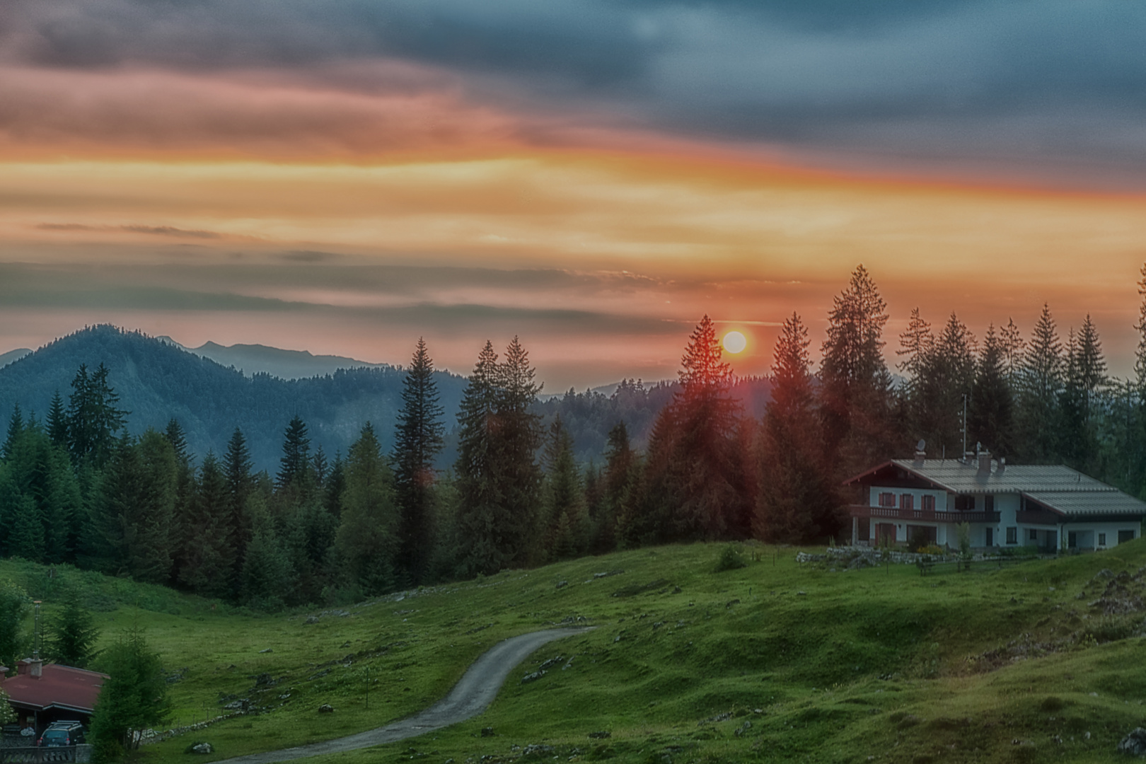 Sonnenuntergang auf der Winklmoos Alm