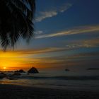 Sonnenuntergang auf Praslin, Seychellen.