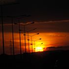 Sonnenuntergang auf Rheinbrücke Karlsruhe