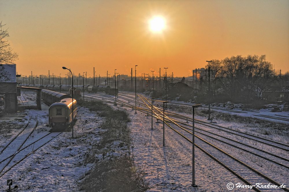 Sonnenuntergang Bahnhof Hafen Krefeld