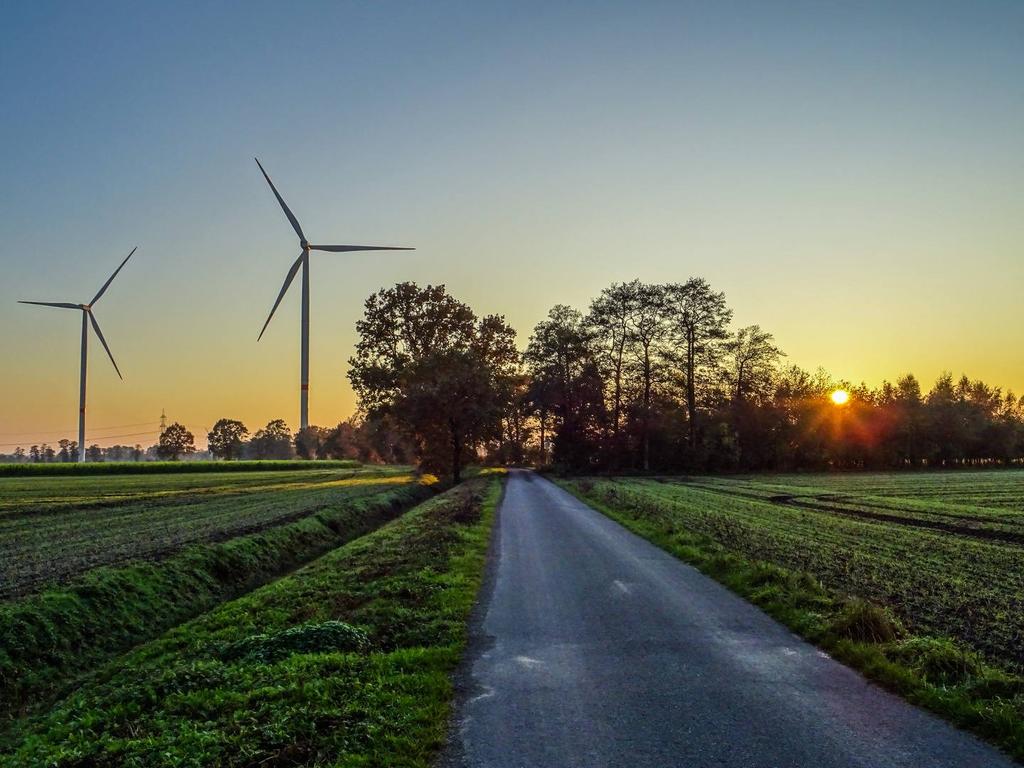 Sonnenuntergang bei den Windrädern