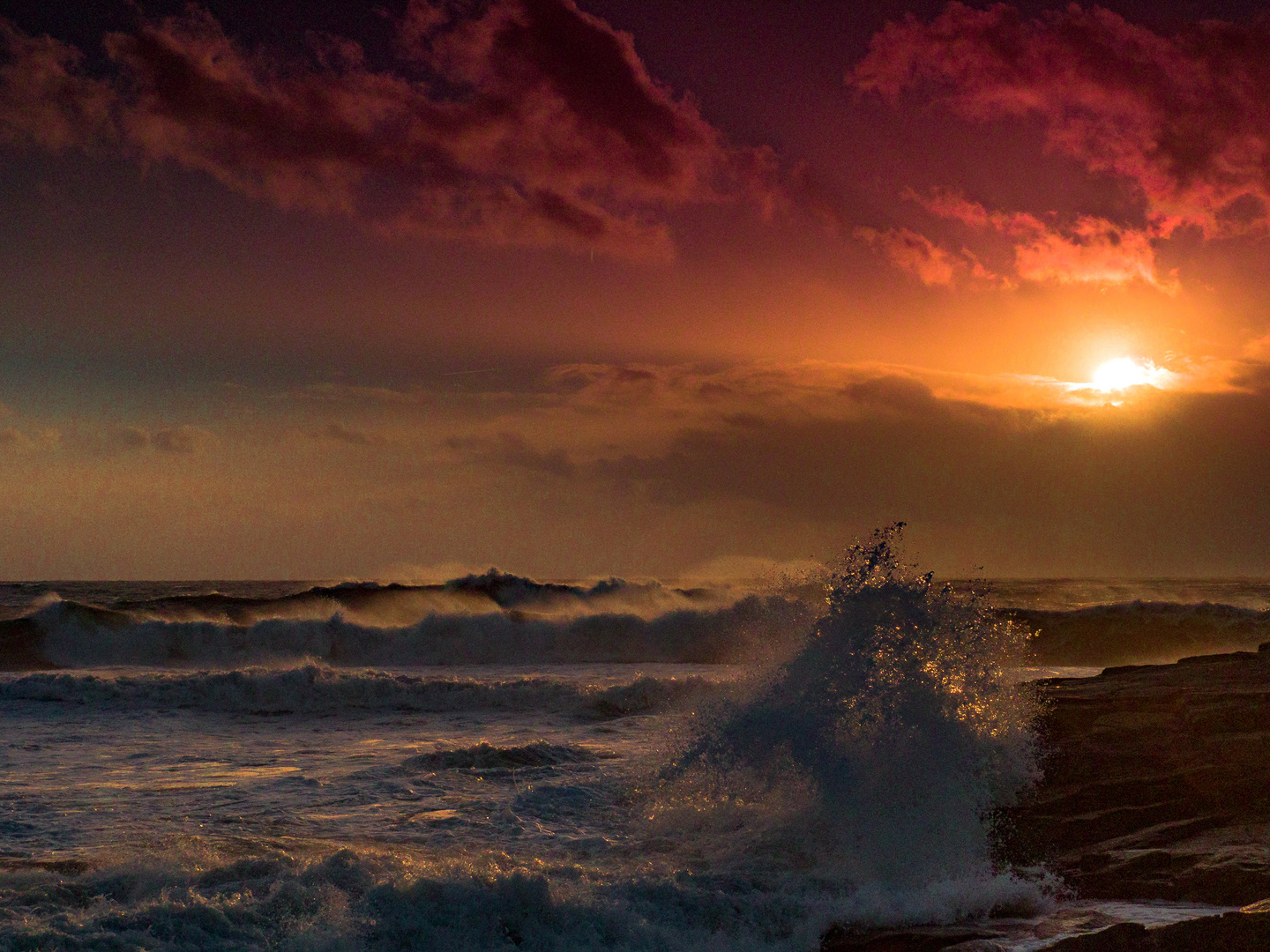 Sonnenuntergang bei Fort Bloqué (Südbretagne).