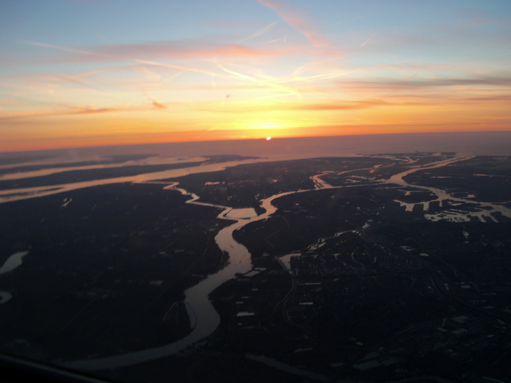 Sonnenuntergang beim Abflug von Dänemark