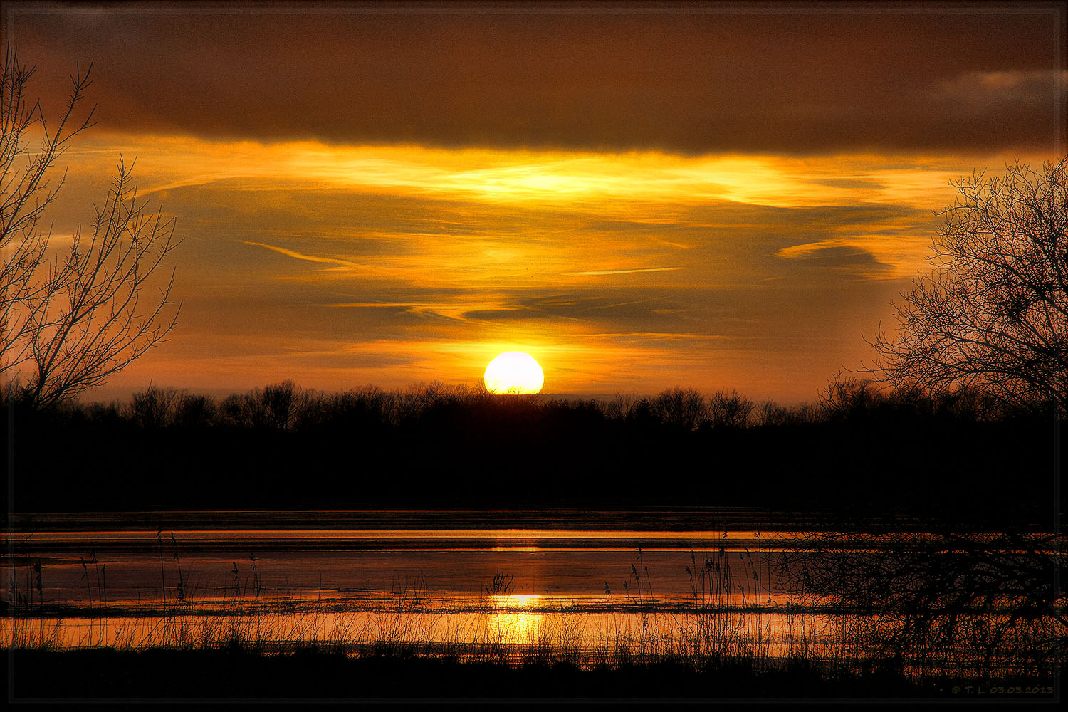 Sonnenuntergang beim Überschwemmungsgebiet Havel / Stremme bei Rathenow