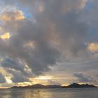 Sonnenuntergang Blick auf Praslin Seychelles