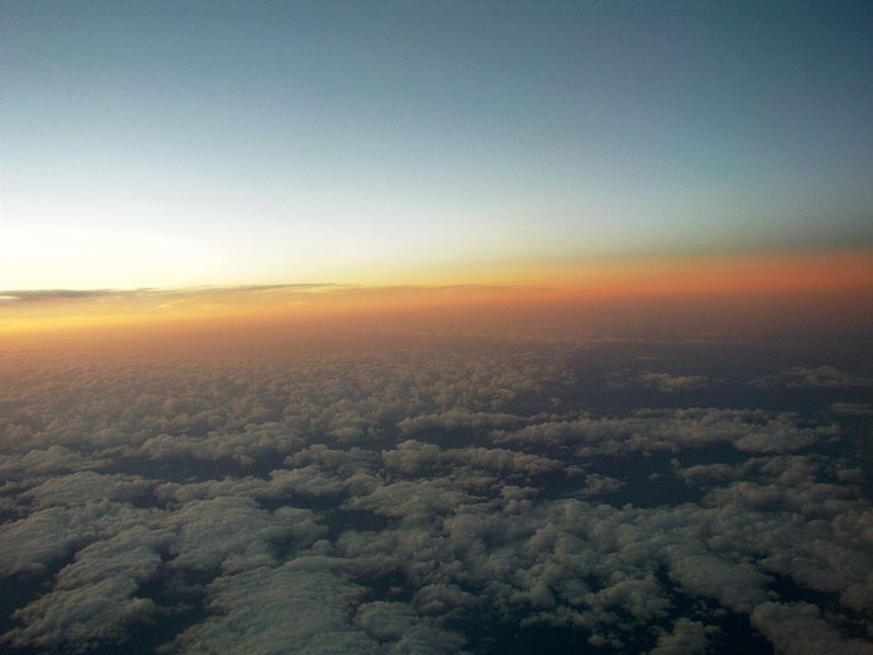 Sonnenuntergang, Blick aus dem Flugzeug