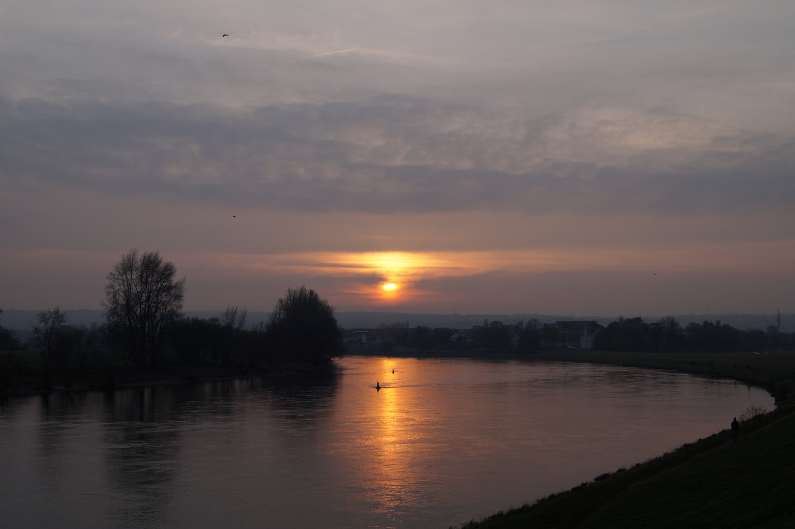 Sonnenuntergang, Herbst, Dresden, Pieschen Elbe