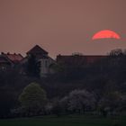 Sonnenuntergang hinter Brocken und Konradsburg