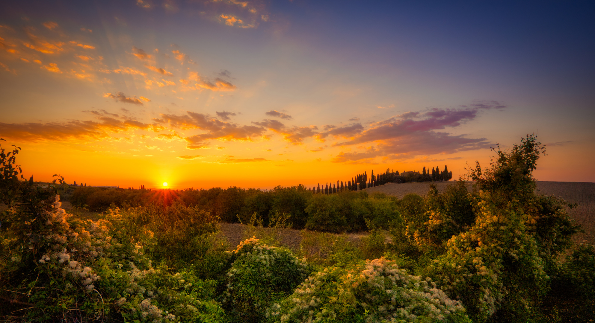 Sonnenuntergang hinter der Villa Poggio Manzuoli bei San Quirico d'Orcia (2)