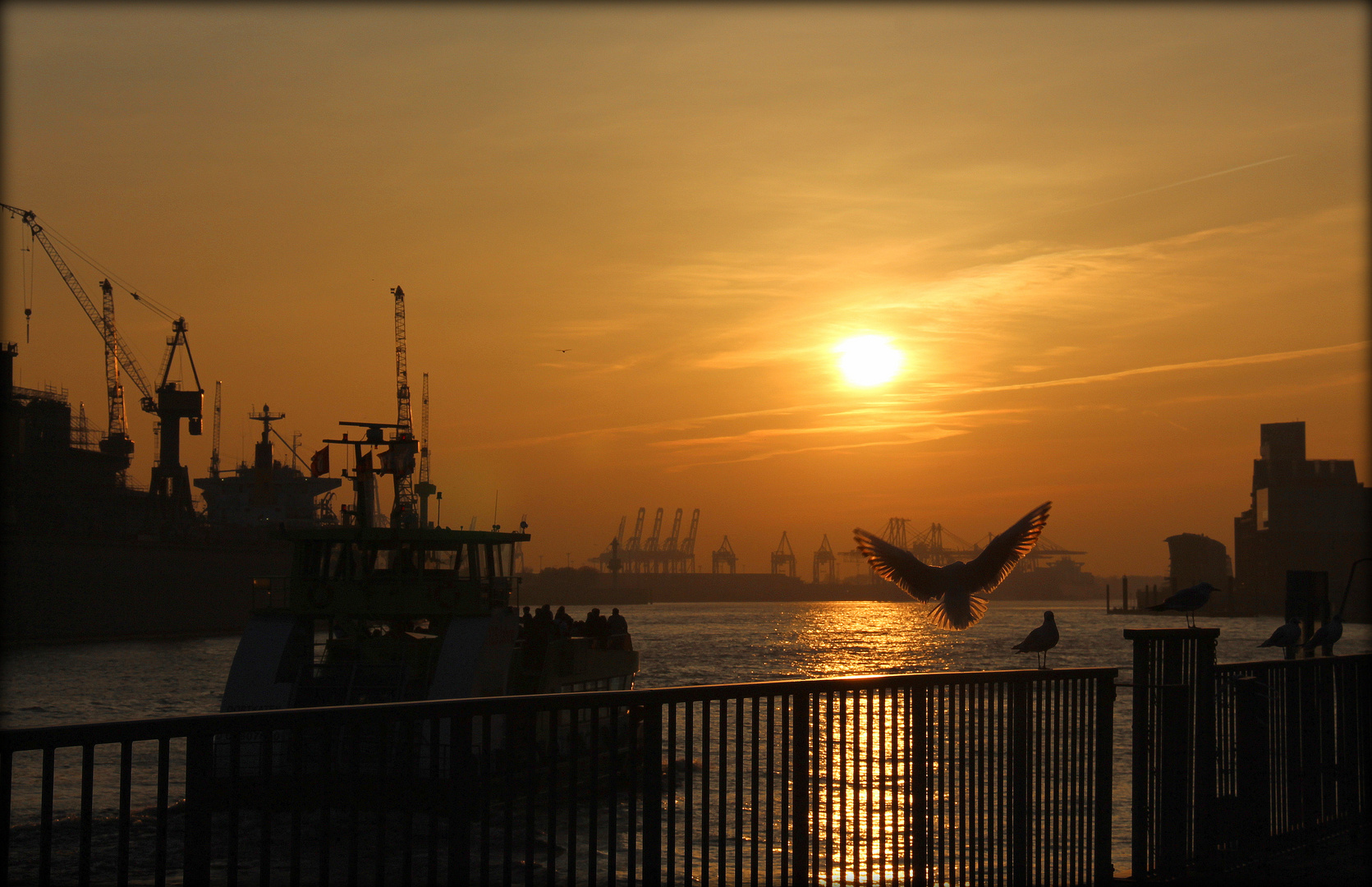 Sonnenuntergang im Hamburger Hafen