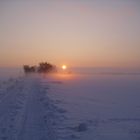 Sonnenuntergang im Winter mit Bodennebel