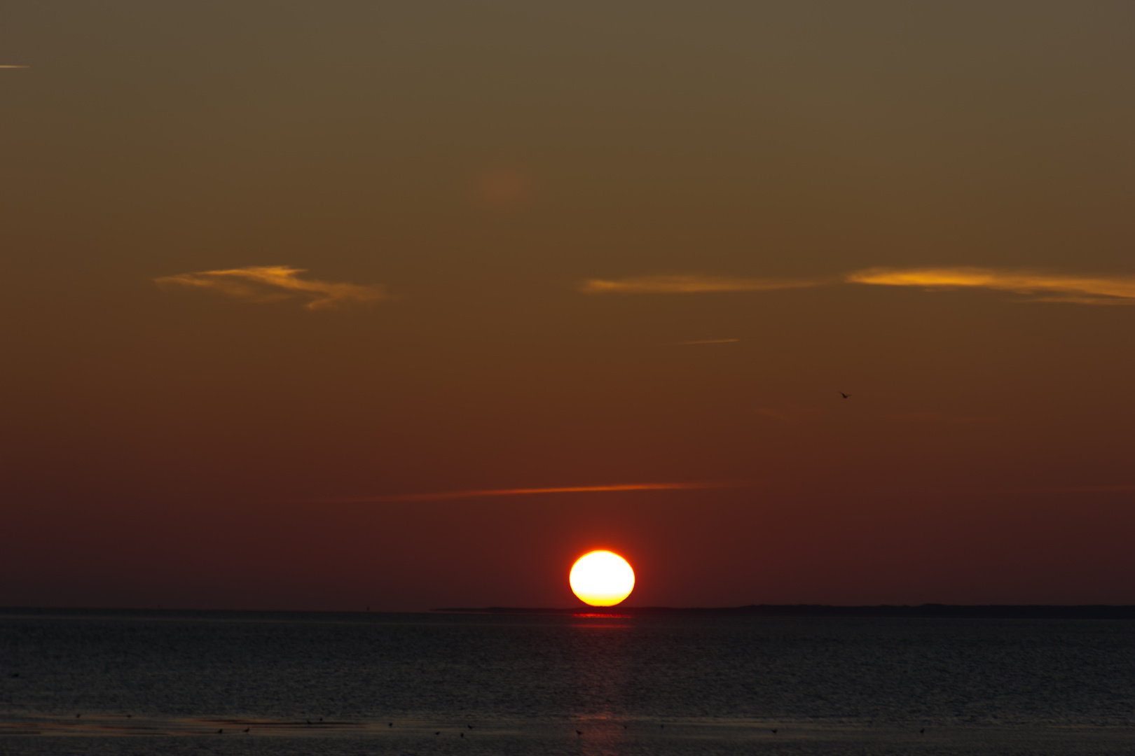 Sonnenuntergang in Bensersiel mit Blick auf Langeoog