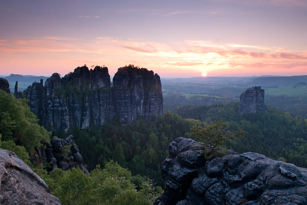 Sonnenuntergang in den Schrammsteinen