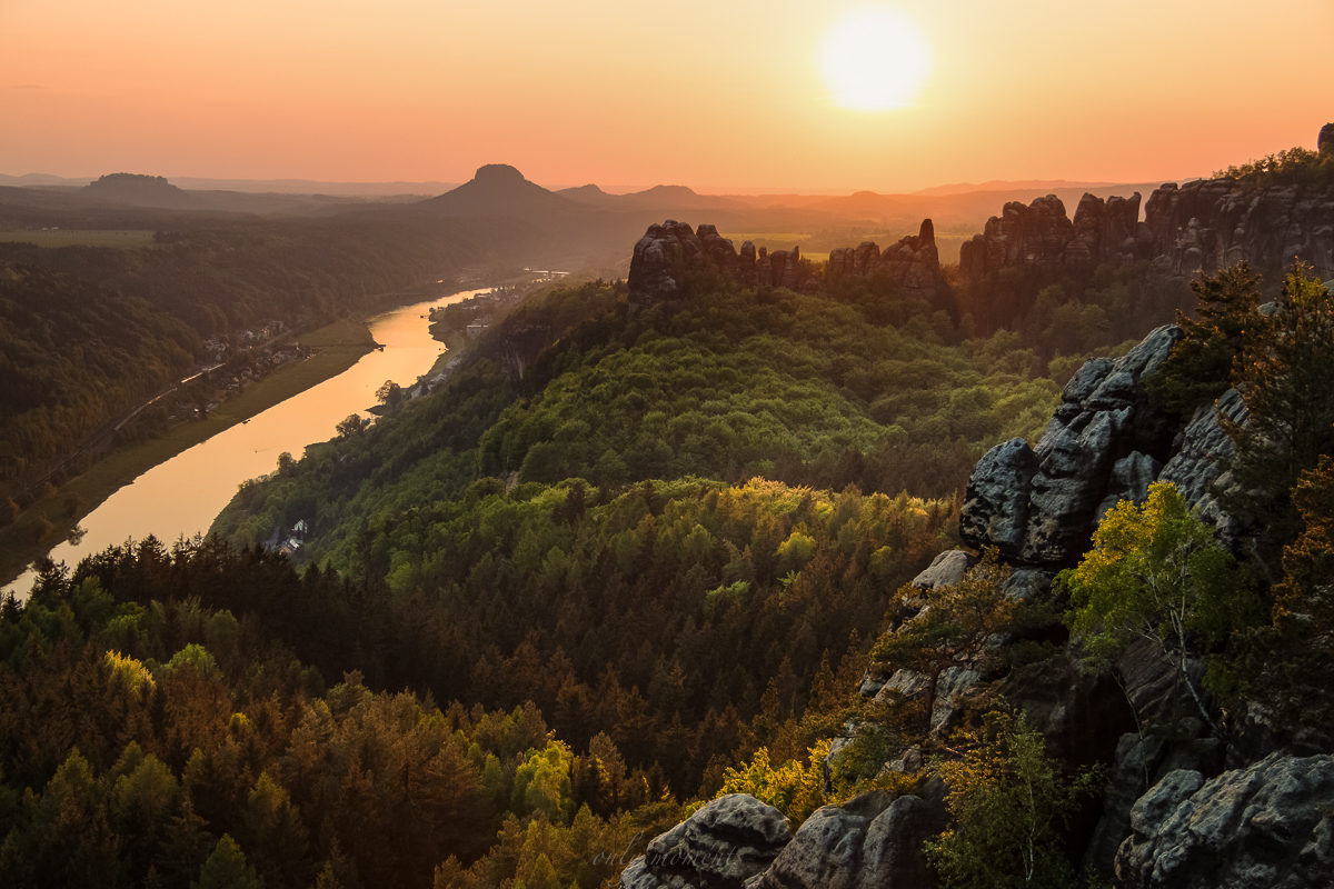 Sonnenuntergang in den Schrammsteinen