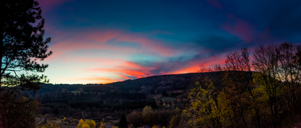 Sonnenuntergang in den Vogesen. Granges-sur-Vologne