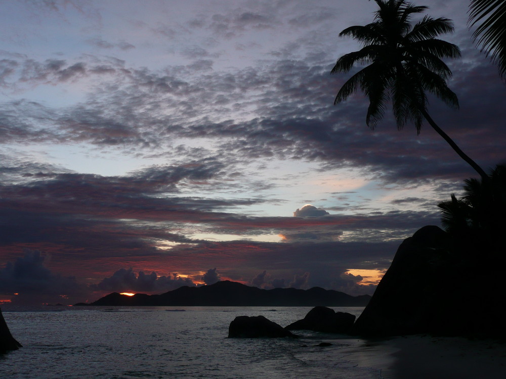 Sonnenuntergang in der Anse Source d'Argent