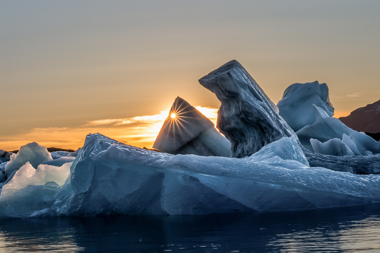 Sonnenuntergang in der Gletscherlagune