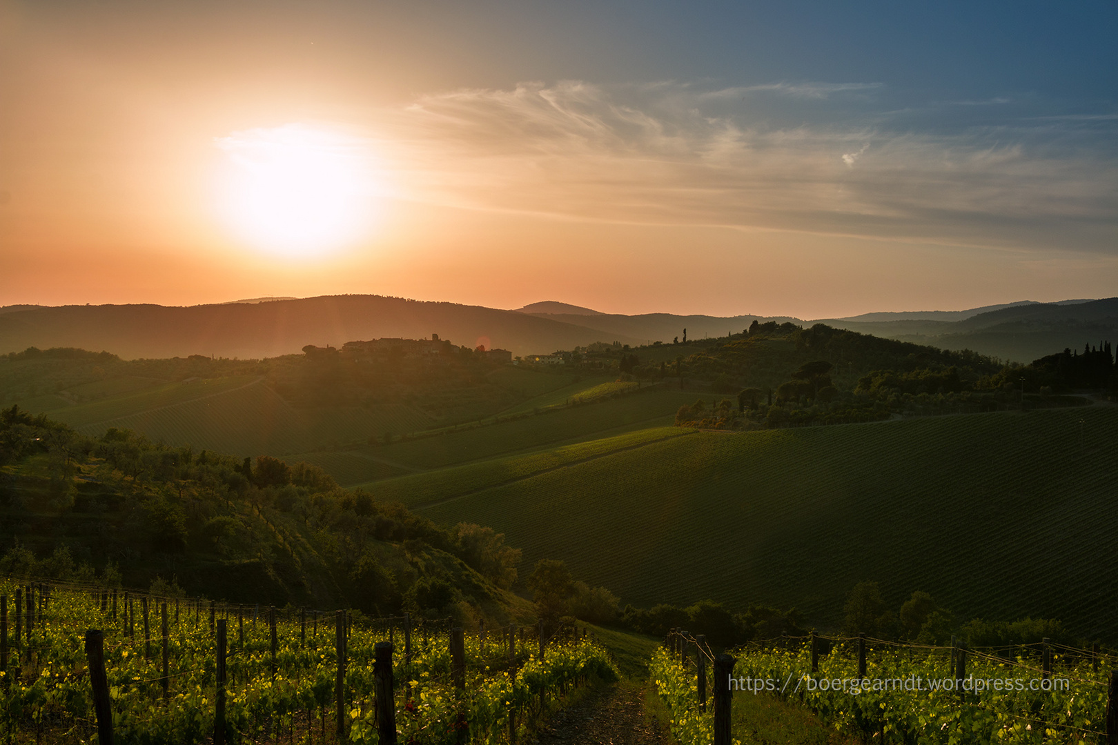 Sonnenuntergang in der Toskana, Provinz Siena